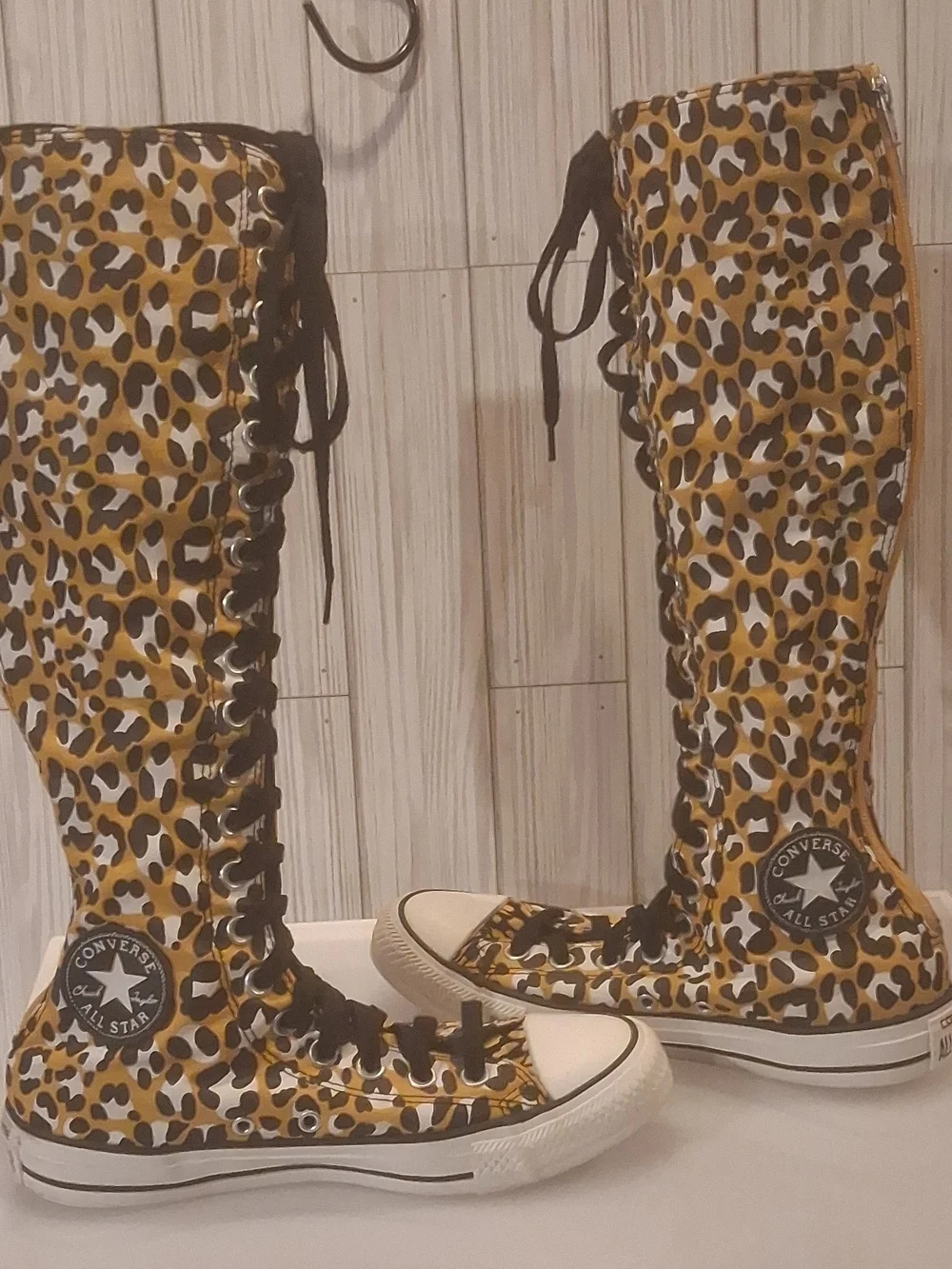 Converse Tall Leopard-Print Over-the-Knee Lace-Up Boots in Yellow Black White